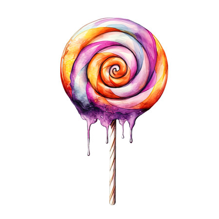 Drawn lollipop. Swirl lollipop hand painted illustrationの写真素材