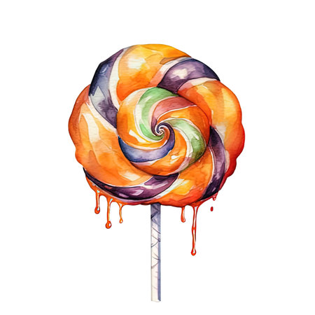 Drawn lollipop. Swirl lollipop hand painted illustrationの写真素材