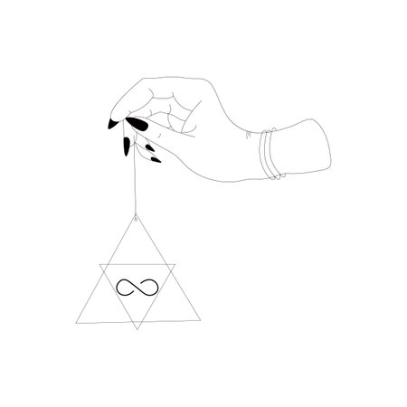 Magical hands template with infinity symbol. Linear style, minimal design. Esoteric and mystical design elements.のイラスト素材