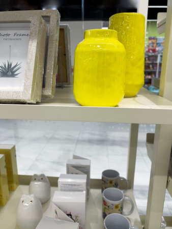 Shelf in the store. Home Interior. Household utensils. Shop window decorationの写真素材