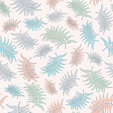 Seamless vector repeat pattern of pastel tropical leaves leaves. Tropical foliage surface pattern design background.のイラスト素材