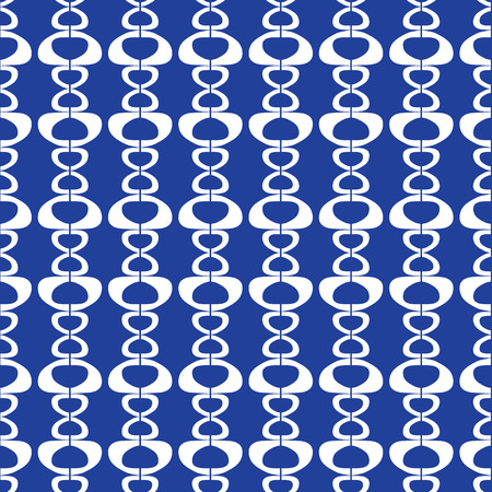 Abstract seamless repeat of white shapes on a blue background. Modern geometric striped vector design background ideal for fabric, wallpaper and stationery designs.のイラスト素材