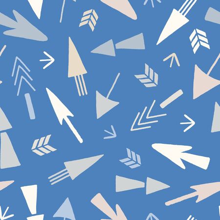 Seamless repeat of hand drawn arrows on a blue background. A vector design.のイラスト素材