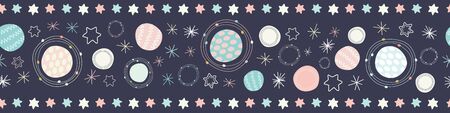 Space seamless pattern border. A fun vector repeat of stars and planets ideal for children.