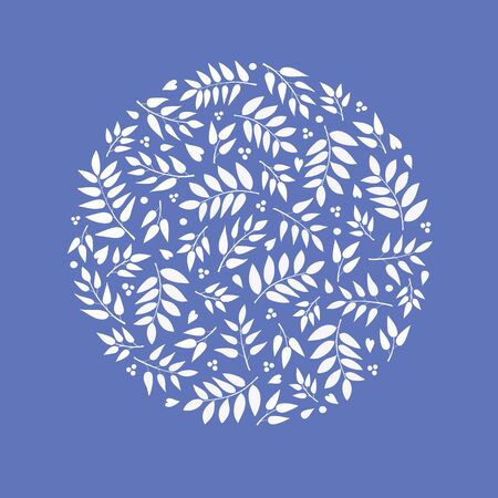 Hand drawn leaves and berry illustration. A pretty foliage silhouette vector design in a circle shape ideal for cards, embroidery and decoration.のイラスト素材