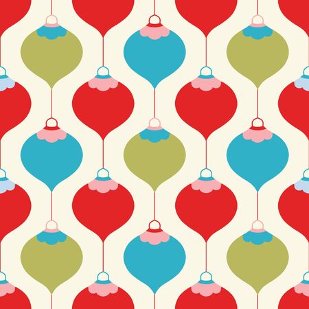 Christmas bauble pattern design in red, green and turquoise. Seamless vector seasonal geometrical illustration.のイラスト素材