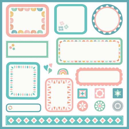 Vector frame and border set for kids. Set of cute design elements with geometric detail.のイラスト素材