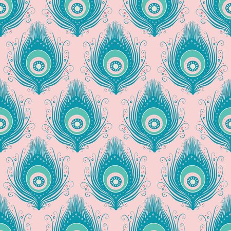 Peacock feather seamless vector pattern design background.のイラスト素材