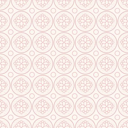 Succulent outline geometric pattern. Seamless vector repeat background plant design in pink and terracotta.のイラスト素材