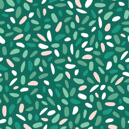 Abstract pattern design. Vector tossed seamless repeat background of irregular dot shapes in green and pink.のイラスト素材