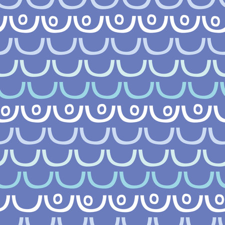 Abstract water and wave pattern design. Cute and modern seamless vector repeat of curves and dots in blue and green.のイラスト素材
