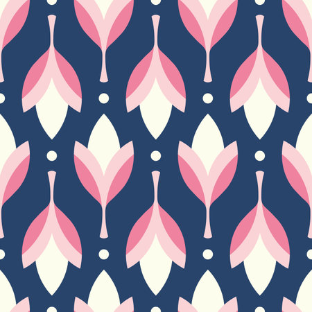 Floral pattern design. Pretty vector seamless repeat of fuchsia flowers. Bright and modern nature illustration in a geometric layout.のイラスト素材