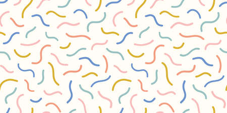 Abstract squiggle pattern background border. Fun modern design element of wavy lines in a tossed border design, trendy colours.のイラスト素材