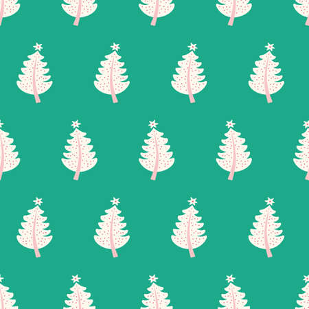 Christmas tree pattern vector background. Cute festive seamless repeat design.のイラスト素材