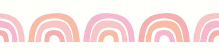 Rainbow background border. Vector seamless repeat banner of hand drawn boho pink rainbows. Design element.のイラスト素材