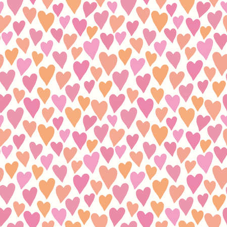 Heart back ground pattern. Vector seamless repeat of hand drawn textured pink and orange love hearts.のイラスト素材