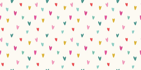 Heart pattern background border. Cute vector seamless repeat pattern design of hand drawn spotted...