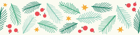 Christmas berry vector background border pattern. Festive foliage illustration.