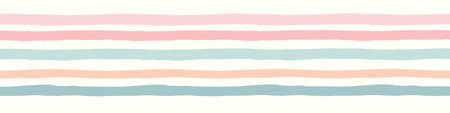 Striped pattern background banner. Vector seamless repeat border of hand drawn organic boho horizontal stripes.のイラスト素材