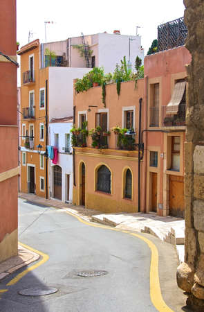 Beautiful narrow street in historical part of Tarragona, Spainの写真素材