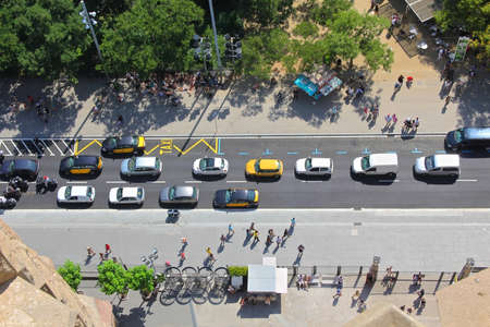 The view of the roadway from the tower of the Sagrada Familia in Barcelona, Spain