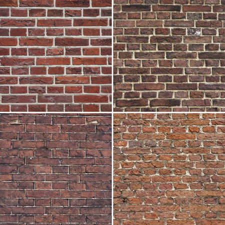 Set of 4 red brick walls, backgroundsの写真素材