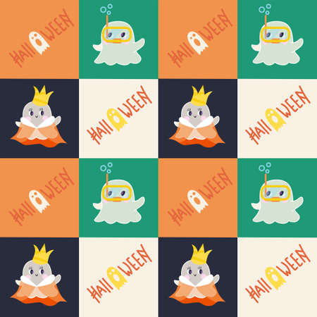 Vector seamless pattern with Halloween illustrations. Vector illustration for wrapping paper, textile, decorations.のイラスト素材