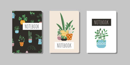 Set of cover page vector templates for note books based on home plants illustration.のイラスト素材