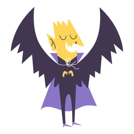 Happy cute dracula character. Vector illustration on white background. Halloween character.のイラスト素材