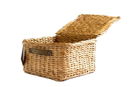 brown empty wicker basket on a white backgroundの写真素材