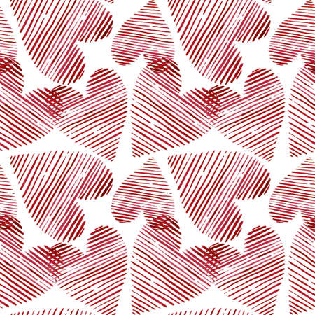 Hand-drawn watercolor seamless pattern of striped hearts for background, print or wrapping....
