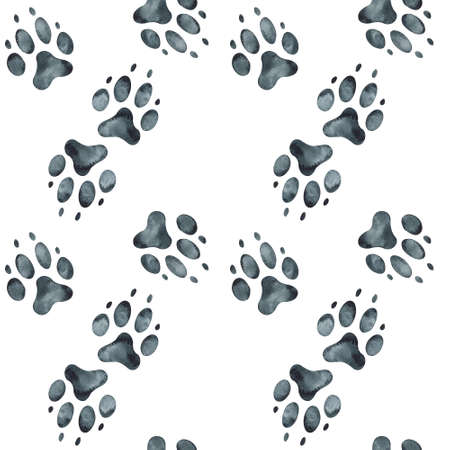 Seamless pattern of dog footprint. Watercolor illustration.の写真素材