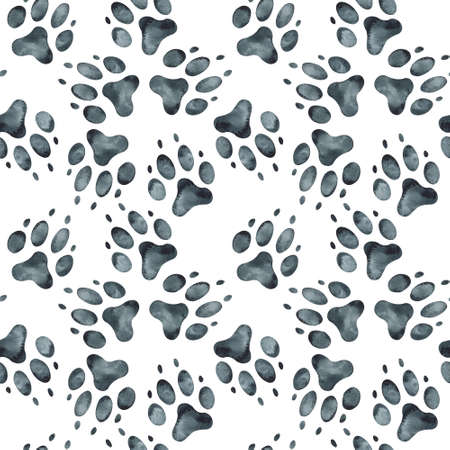 Seamless pattern of dog footprint. Watercolor illustration.の写真素材