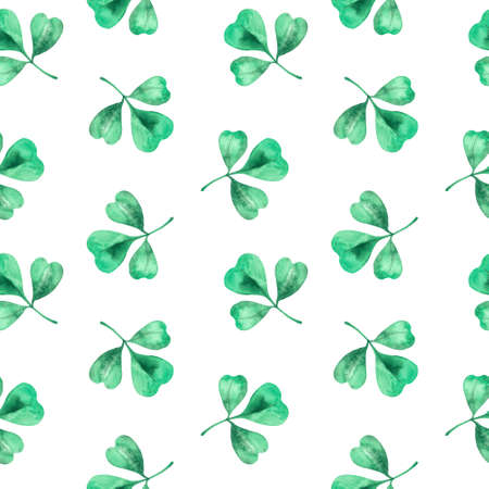 Watercolor seamless clover pattern. Clover with three leaves. Clover pattern for Saint Patrick's Day.の写真素材