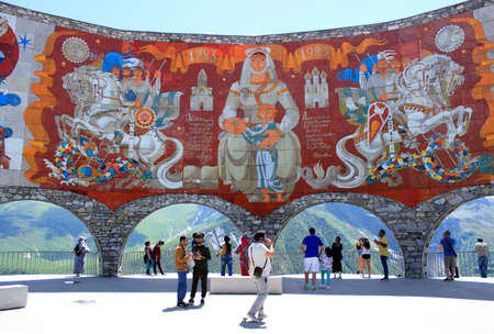 Georgia, Georgian military Highway - June 2019: Fragment of the Russian Georgian friendship monument.のeditorial素材