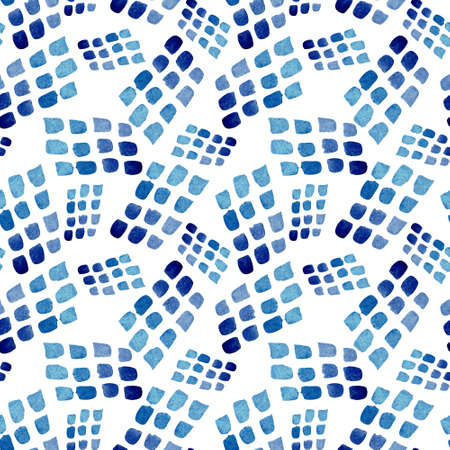 Seamless pattern of blue brush spots. Watercolor background.
