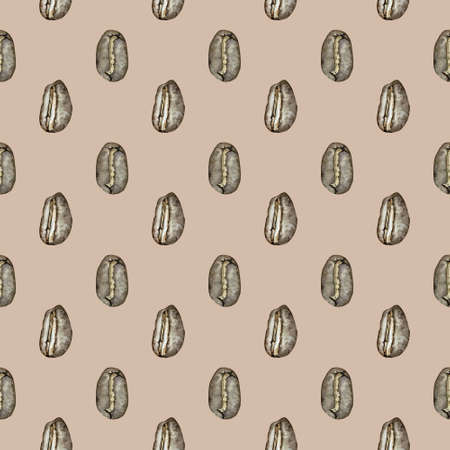 Hand-drawn watercolor coffee seamless background. Coffee bean pattern.の写真素材