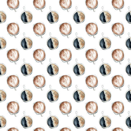 Hand drawn watercolor coffee cup seamless background.の写真素材