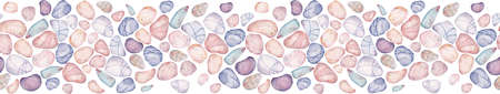 Watercolor seamless header with sea pebbles. Hand-drawn endless banner for web-site or design.