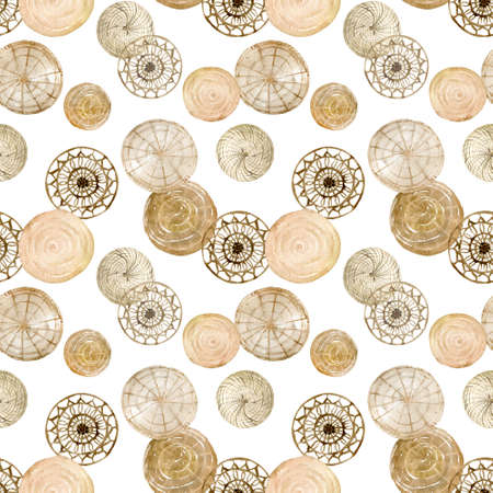Watercolor pattern of woven disc wall art. Natural round disc home decoration.の写真素材