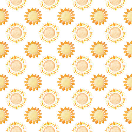 Seamless pattern with sun. Watercolor illustration.