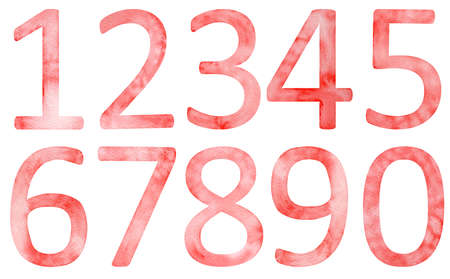 Hand painted watercolor red numbers isolated on the white background.の写真素材