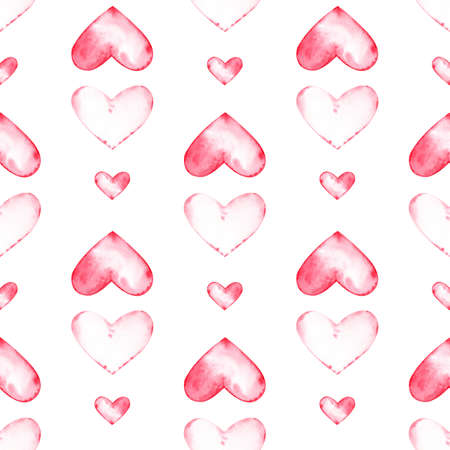 Watercolor hearts seamless pattern. Hand-drawn romantic illustration. Valentines Day background. Red...