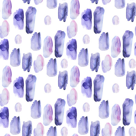 Seamless watercolor pattern made of violet and purple brush strokes and splashes. Abstract very peri background. Abstract shapes.の写真素材