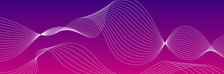 Abstract dark pink and purple banner template. Vector minimal wavy line background with place for social media cover, header.のイラスト素材
