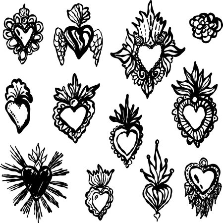 Heart with rays, wings. Vector black vintage engraving illustration isolated on a white background. Vintage heartsのイラスト素材