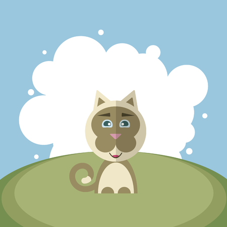Huppy cat on a background of white circles in the style of a flat.のイラスト素材