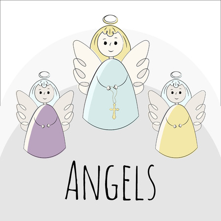 Vector angels on a white background. Hand-drawn in the style of doodle. Isolated objectsのイラスト素材