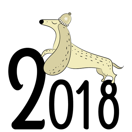 Vector hand drawn dachshund. The symbol of the New Year 2018. Can be used for logos, banners, postcards, wallpapers, websites.のイラスト素材