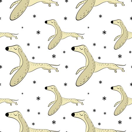 Vector seamless pattern of hand drawn dachshunds. Symbols of the New Year 2018. Use as a background for sites, wallpapers, wrapping paper.のイラスト素材